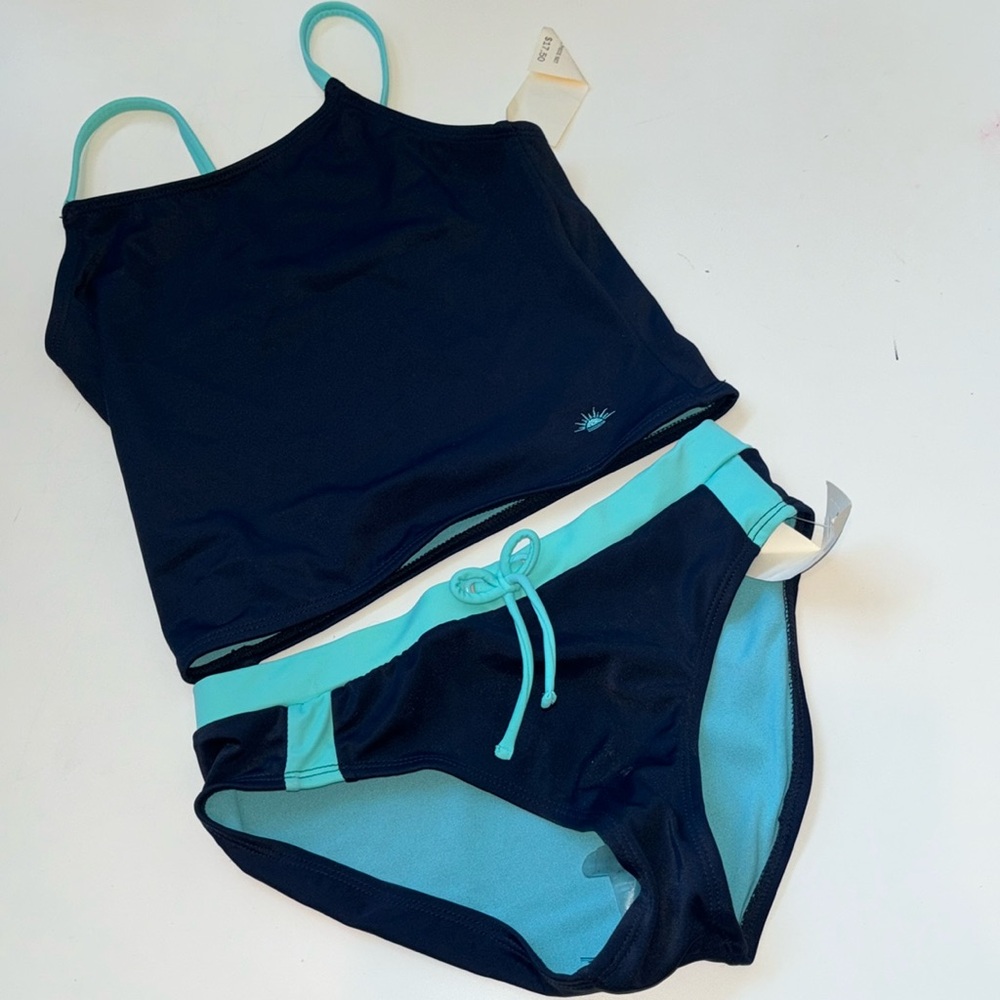 Old Navy Girls Tankini swimsuit Navy med 8 NWT